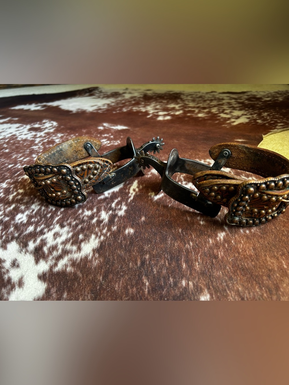 Western Studded Leather Spurs - Brown